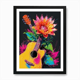 Guitar And Flower Art Print