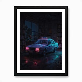 Police Car In A Library Art Print