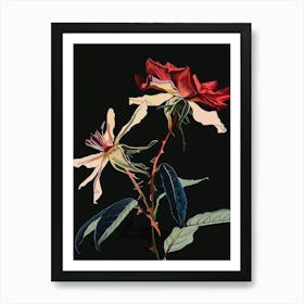 Neon Flowers On Black Rose 4 Art Print