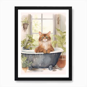 Somali Cat In Bathtub Botanical Bathroom 4 Art Print