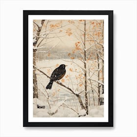 Winter Bird Painting Blackbird 3 Art Print