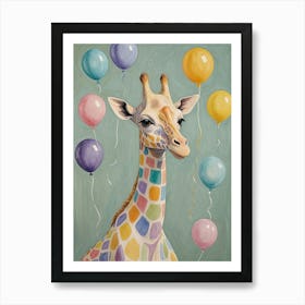 Pastel Party Giraffe With Balloons Art Print