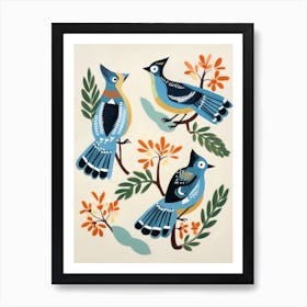 Folk Style Bird Painting Blue Jay 2 Art Print