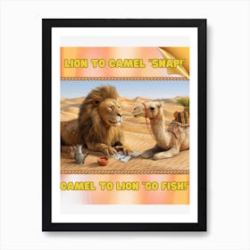 Lion and Camel Card Game Art Print