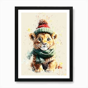 christmas lion kids watercolor Art Print