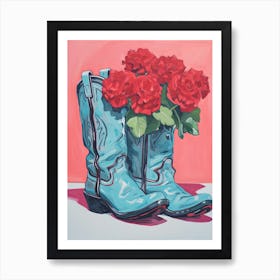 A Painting Of Cowboy Boots With Roses Flowers, Fauvist Style, Still Life 5 Art Print