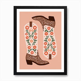 Cowgirl Boots   Orange And Green Art Print
