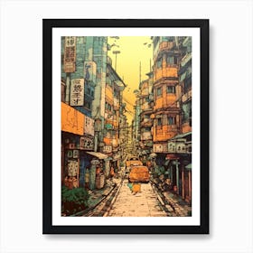 Painting Of Tokyo  In The Style Of Line Art 2 Art Print