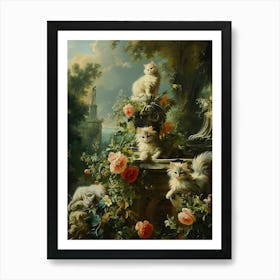 Kittens In The Garden Rococo Style 3 Art Print