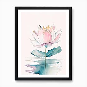 Blooming Lotus Flower In Lake Minimal Watercolour 1 Art Print