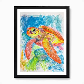 Sea Turtle Rainbow Ocean Scribble Art Print