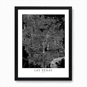 Las Vegas Black And White Map Art Print