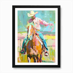 Blue And Yellow Cowboy Painting 7 Art Print