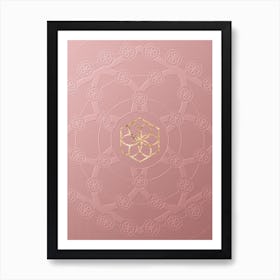 Geometric Gold Glyph on Circle Array in Pink Embossed Paper n.0076 Art Print