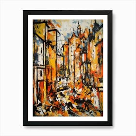Painting Of A San Francisco With A Cat In The Style Of Abstract Expressionism, Pollock Style 1 Art Print
