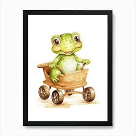 Baby Frog On Toy Car, Watercolour Nursery 1 Art Print