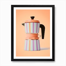 Pink And Orange Pastel Colour Coffee Maker, Italian Art Print