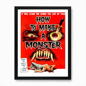 Funny Movie Poster, How To Make A Monster, Horror And Drama Art Print