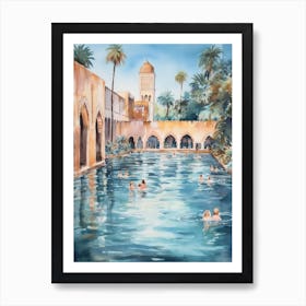 Swimming In Marrakech Morocco Watercolour Art Print