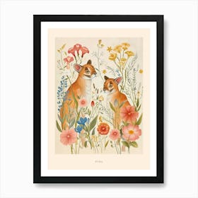 Folksy Floral Animal Drawing Puma 2 Poster Art Print
