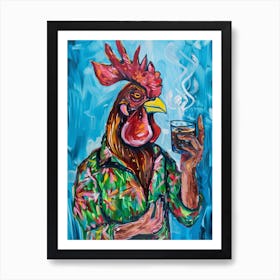 Animal Party: Crumpled Cute Critters with Cocktails and Cigars Rooster 2 Art Print