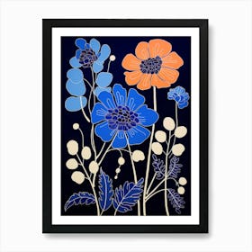 Blue Flower Illustration Peacock Flower 3 Art Print