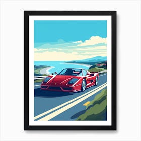 A Ferrari F50 In Causeway Coastal Route Illustration 1 Art Print