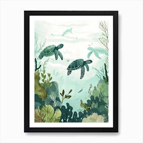 Sea Turtle Turquoise Illustration 1 Art Print