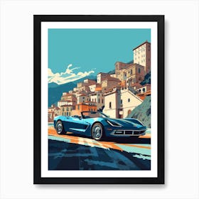 A Chevrolet Corvette In Amalfi Coast, Italy, Car Illustration 3 Art Print