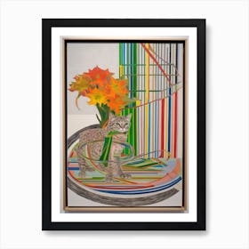 Gladoli With A Cat 3 Abstract Expressionist Art Print