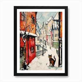 Cat In The Streets Of Lucerne   Switzerland With Snow Art Print