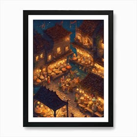 Fantasy Village At Night Art Print