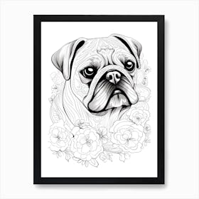 Pug Dog, Line Drawing 2 Art Print