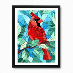 Stained Glass Cardinal On A Branch Art Print