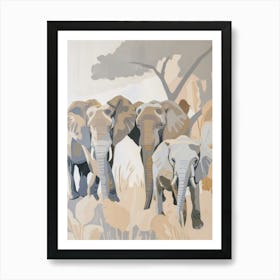 Elephants Pastels Jungle Illustration 3 Art Print