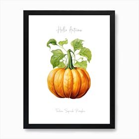 Hello Autumn Turban Squash Pumpkin Watercolour Illustration 1 Art Print