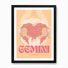 Orange Zodiac Gemini Art Print