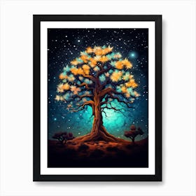 Joshua Tree With Starry Sky In Nat Viga Style (3) Art Print
