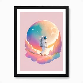 An Astronaut Walking Pastel Illustration For Nursery Art Print