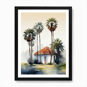 Watercolor Of A House With Palm Trees Art Print