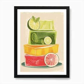 Fruity Jelly Cubes Stacked Beige Background Art Print