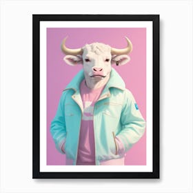 Bull Wearing Jacket Art Print