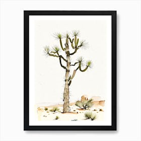 Joshua Trees In Desert Minimilist Watercolour  (2) Art Print