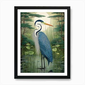 Ohara Koson Inspired Bird Painting Great Blue Heron 3 Art Print