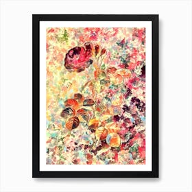 Impressionist Damask Rose Botanical Painting in Blush Pink and Gold Art Print