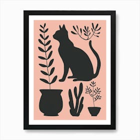 Cat And Plants Art Print