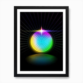 Neon Geometric Glyph in Candy Blue and Pink with Rainbow Sparkle on Black n.0234 Art Print