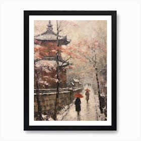 Vintage Winter Painting Kyoto Japan Art Print