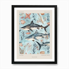 Pastel Blue Shark Watercolour Seascape Pattern 5 Poster Art Print