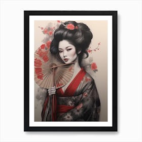 Geisha Realistic Drawing 6 Art Print